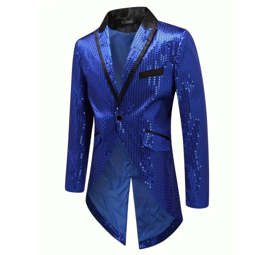 Street Wave Men Sequin Blazer With Asymmetric Cut And Luxurious Design For Parties