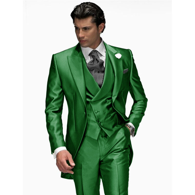 Street-Wave Men's 3 Piece Suit Tailored Fit Satin Look Double Breasted Vest Formal Party Attire