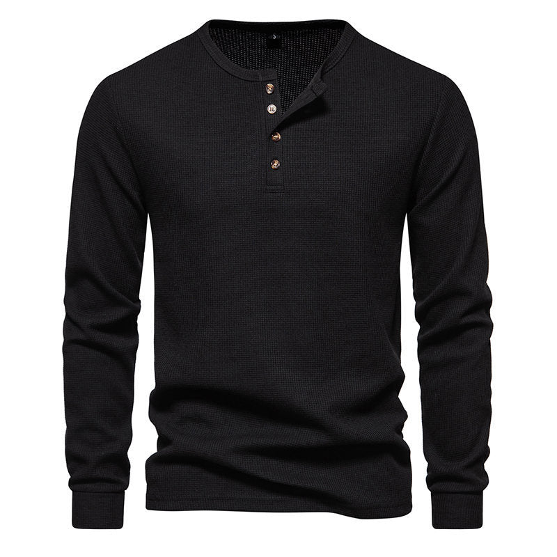 Street-Wave Mens Henley Long Sleeve Shirt With Textured Knit Placket For All Day Comfort