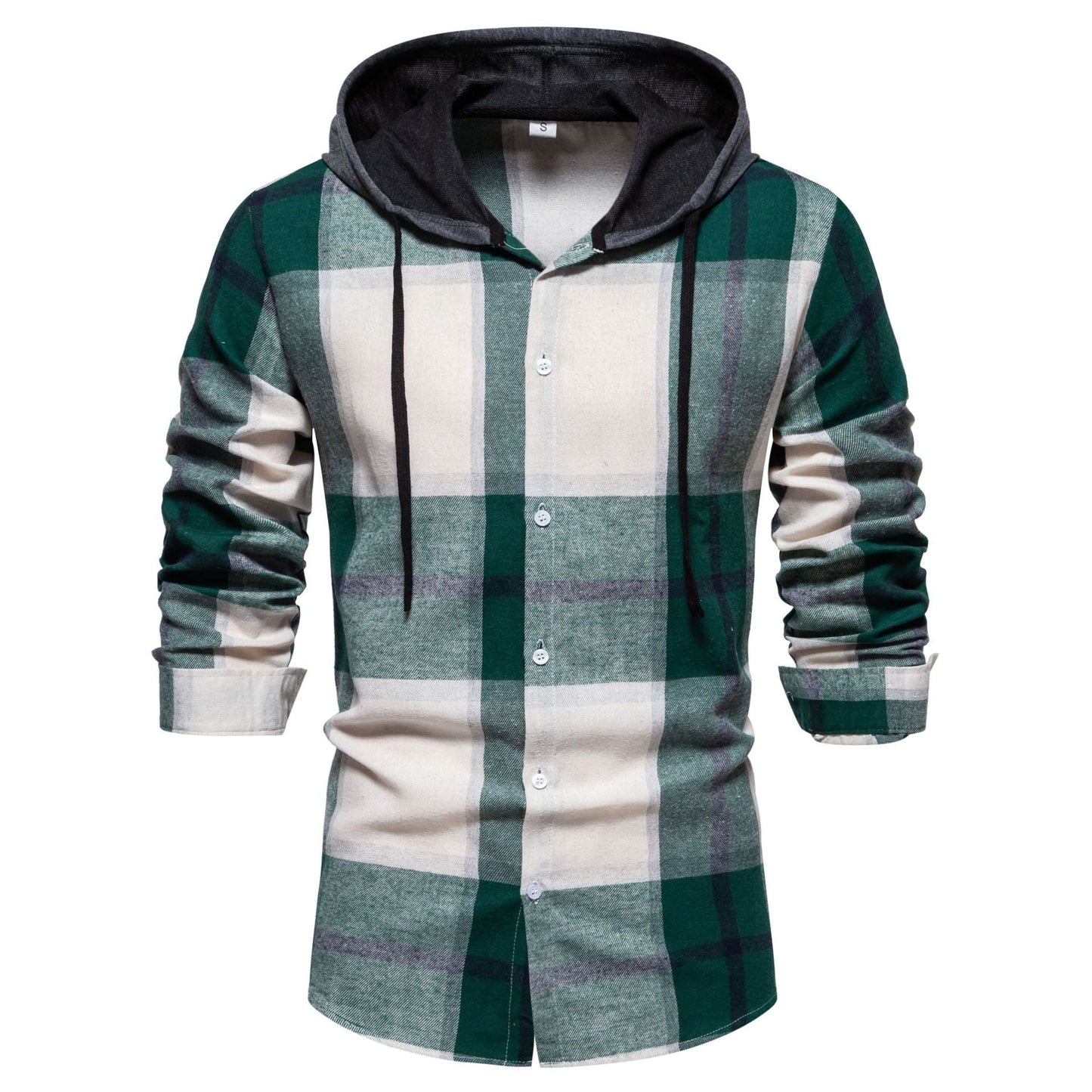 Mens Hooded Plaid Shirt Streetwave Comfortable Fit Integrated Hood Casual Streetwear Outdoors