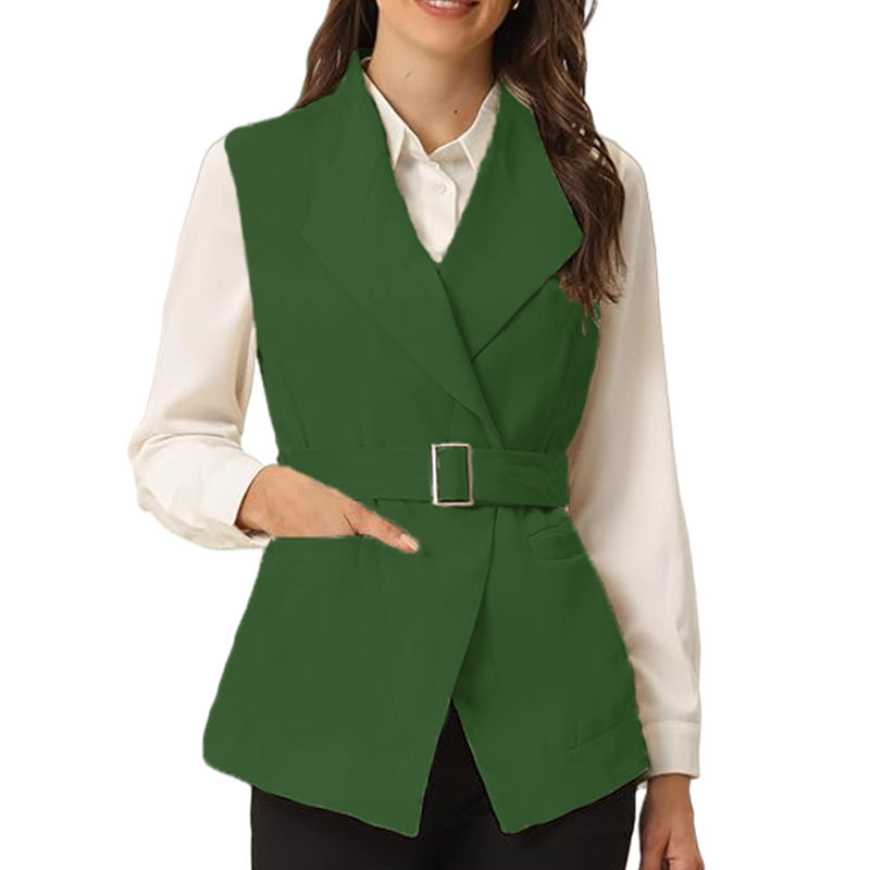 Street-Wave Women's Tailored Belted Blazer With Large Pockets For Work Or Everyday
