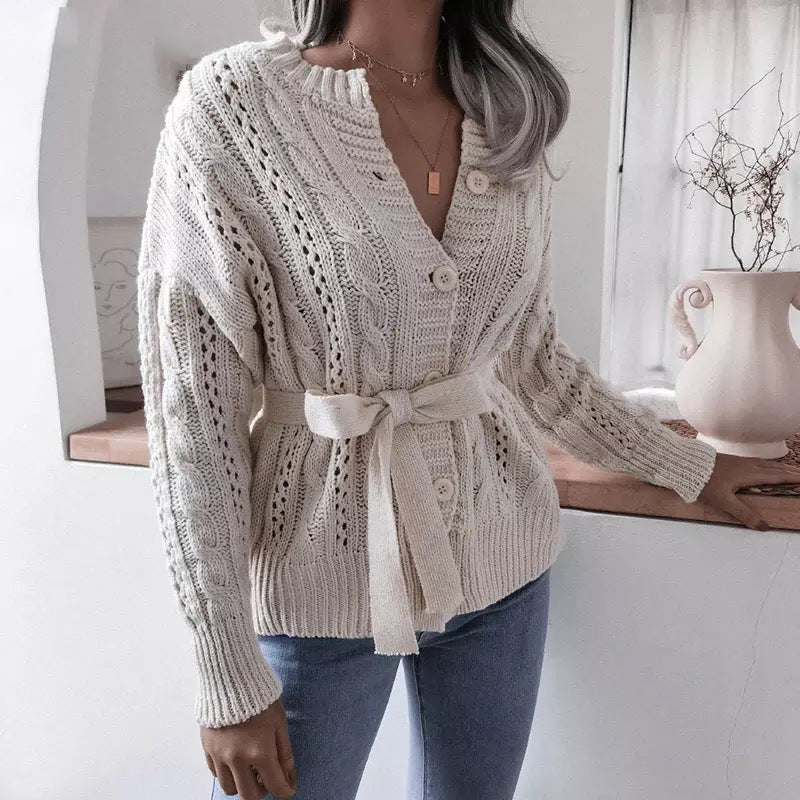 Streetwave Women's Belted Knit Cardigan With Bold Pattern For Everyday Comfort Wear