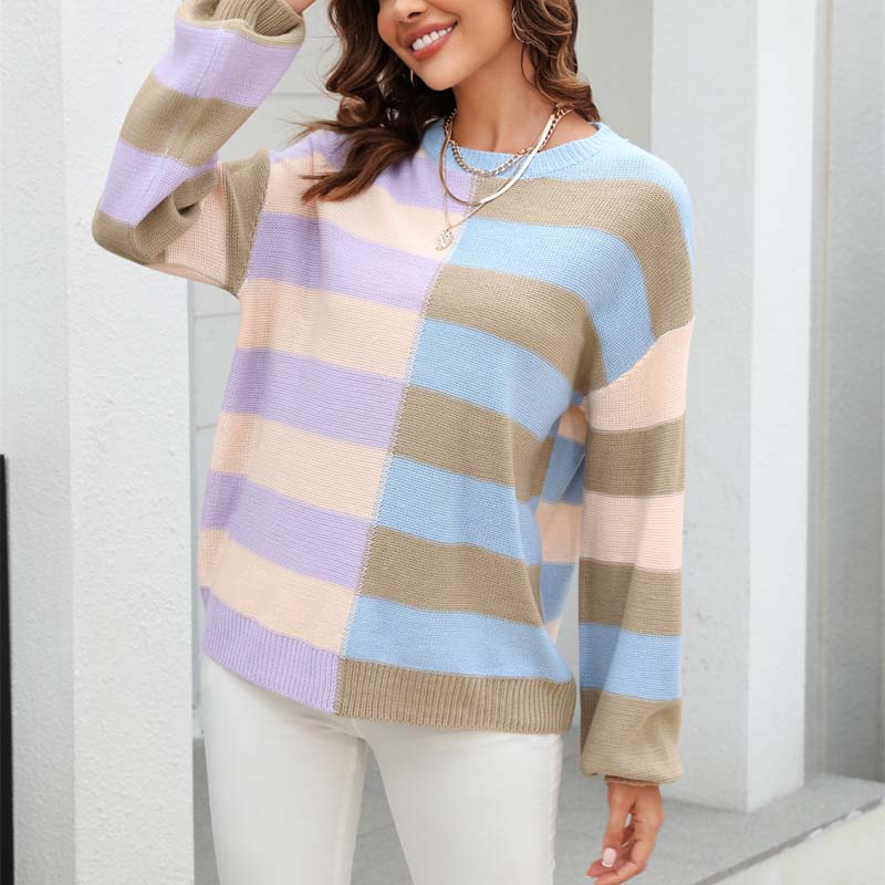 Street Wave Pastel Stripe Knit Sweater for Women Comfort