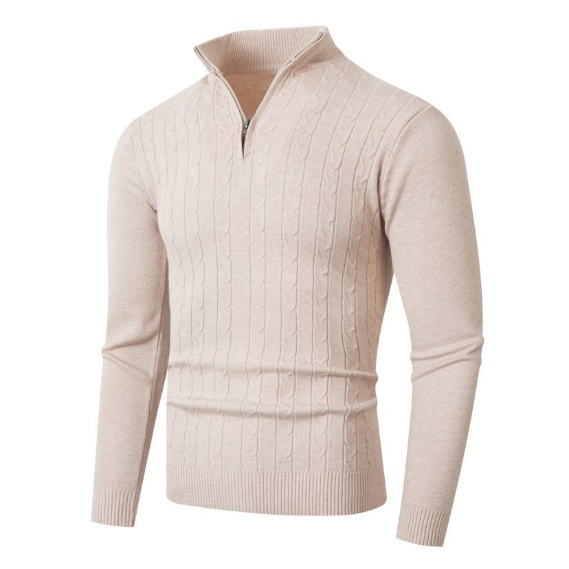 Street-Wave Men's Cable Knit Sweater With High Collar For Timeless Style And Cozy Comfort