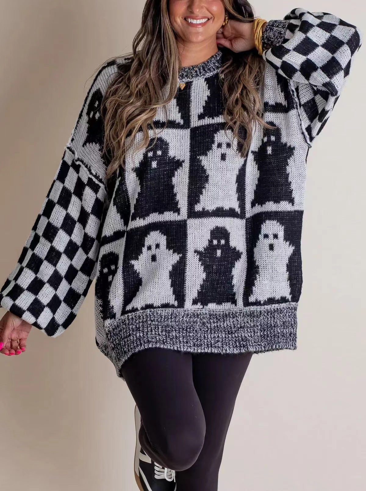 Street Wave Cozy Oversized Halloween Ghost Knit Sweater For Women With Soft Cotton Comfort