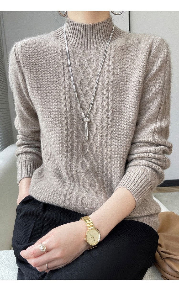 Street Wave Women Cable Knit Sweater With High Collar And Elegant Cable Pattern Cozy Warmth