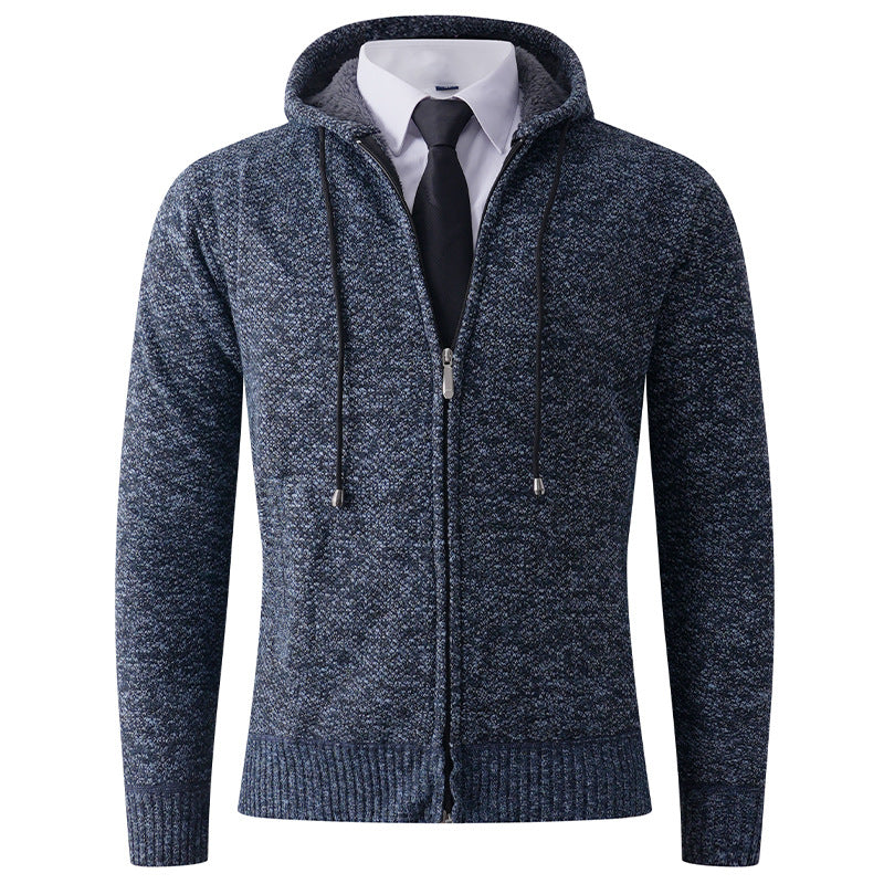 Street-Wave Men's Hooded Knit Cardigan With Textured Finish For All-Season Comfort