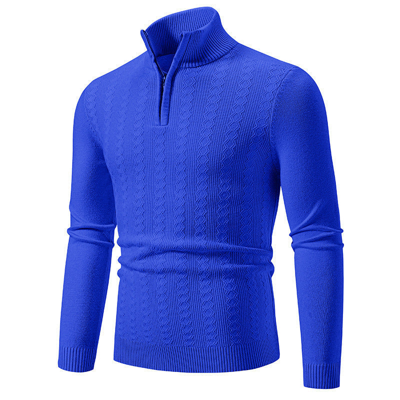 Street-Wave Men's Stand Collar Zip Knit Pullover for Cold Days with Premium Comfort and Versatility