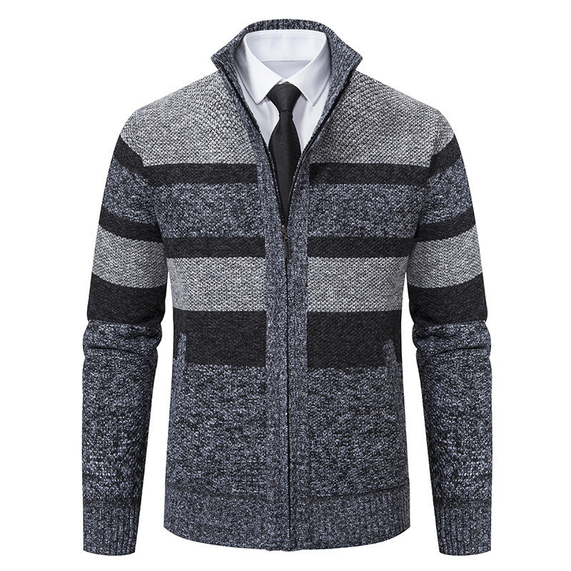 Streetwave Mens Striped Cardigan With High Collar For Warmth And All Day Comfort In A Cozy Knit