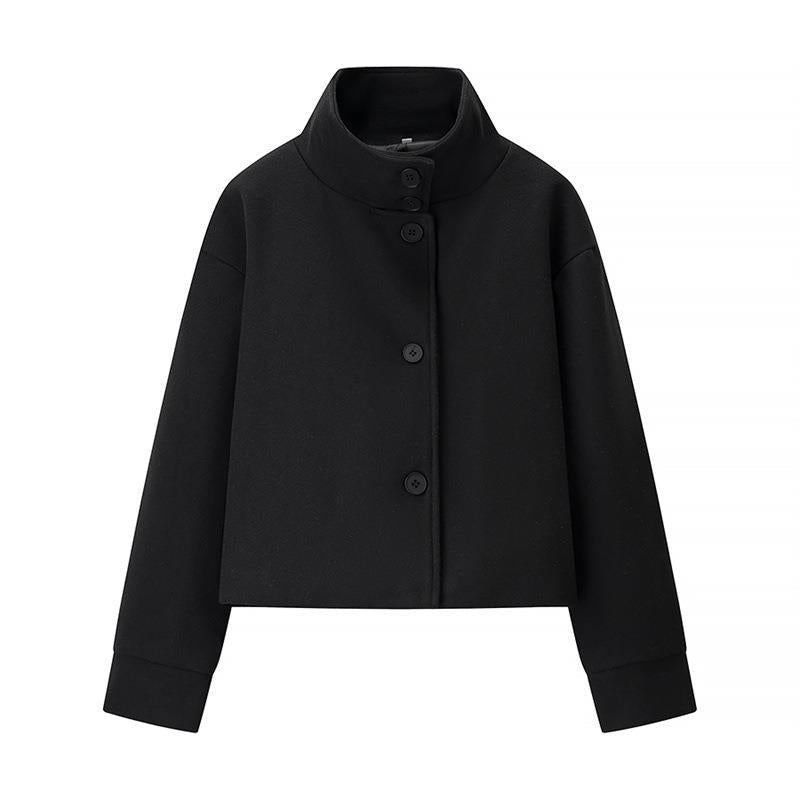Street-wave Women Cropped Jacket With High Collar Button Front For Elegant Everyday Wear Soft Fabric