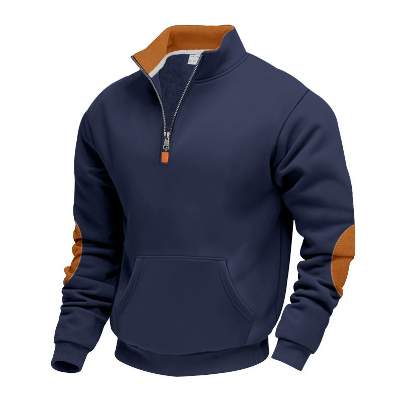 Street-Wave Men's Stand Collar Zip Pullover With Breathable Fabric And Premium Contrast Accents