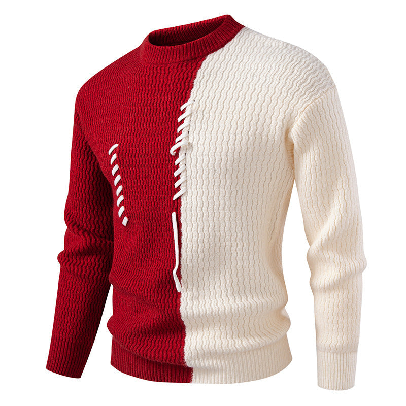 Men's Chunky Knit Sweater With Asymmetrical Pattern And Decorative Detail Street Wave For Fashionable Men