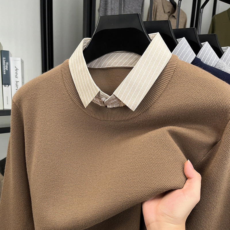 Street-wave Women Knit Pullover With Integrated Shirt Collar For Elegant Everyday Style