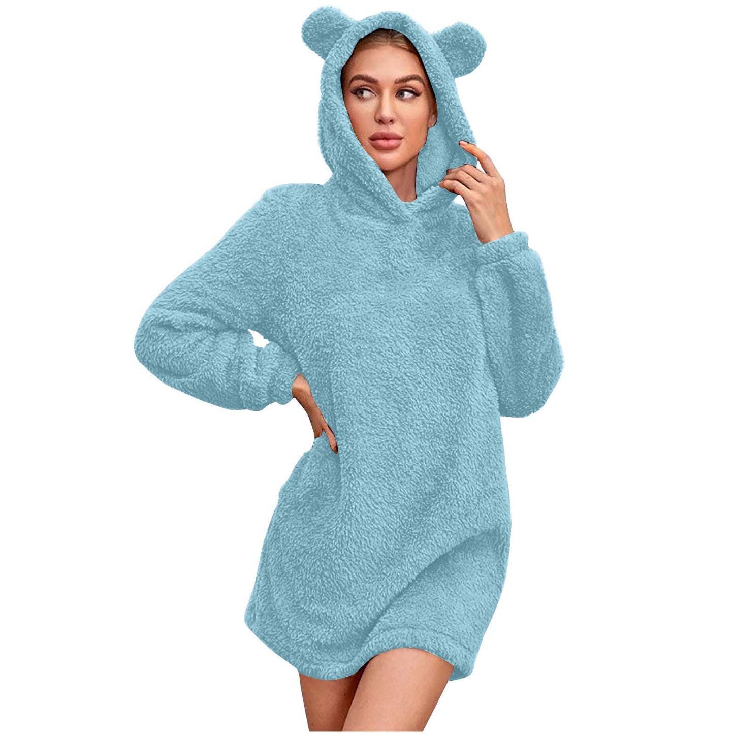 Street Wave Bear Ear Hoodie Women Plush Cozy Warmth With Ultra Soft Plush Fleece Inside For All Day Comfort