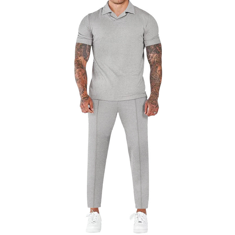 Street-wave Men's Short Sleeve Shirt and Pants Set - Elegant Structured Design with Comfort Fit