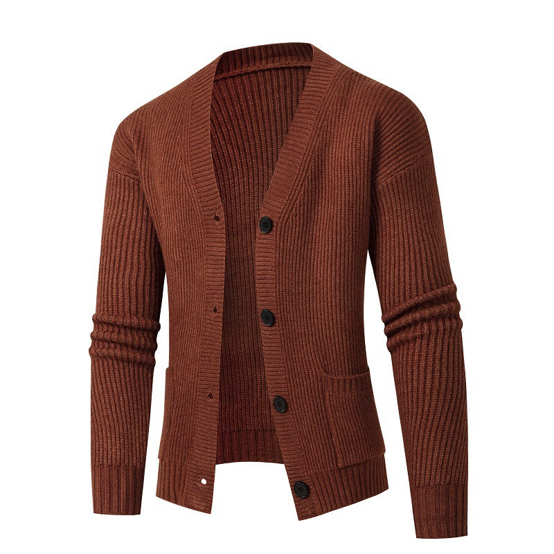 Street-wave Men's Ribbed Knit Cardigan With Fine Rib Design For Breathable Cotton Comfort And Style
