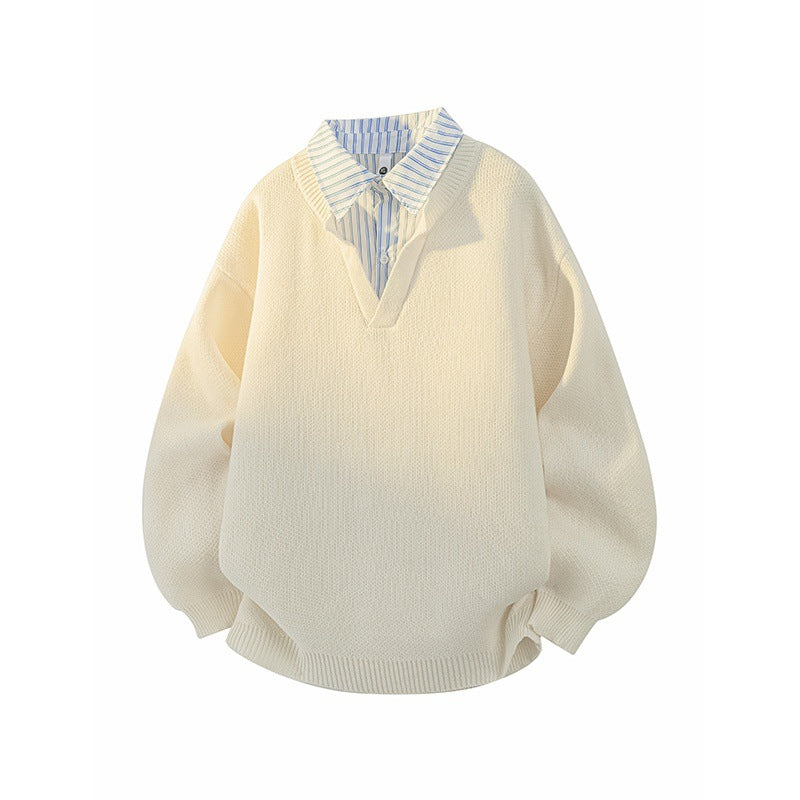 Streetwave Women's Pullover With Integrated Shirt Collar Chic Cozy V Neck Knitwear
