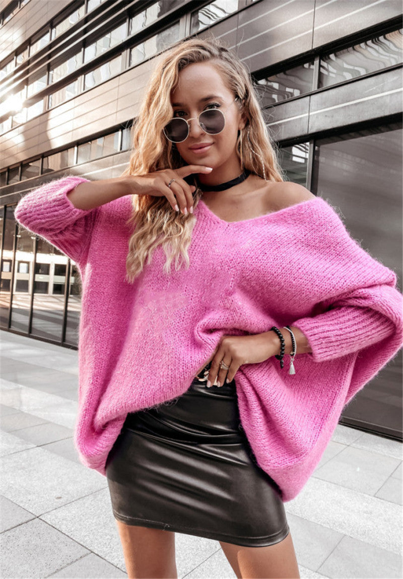 Street-Wave V-Neck Knit Sweater With Elegant Comfort And Speckled Pattern For Fashion-Forward Women