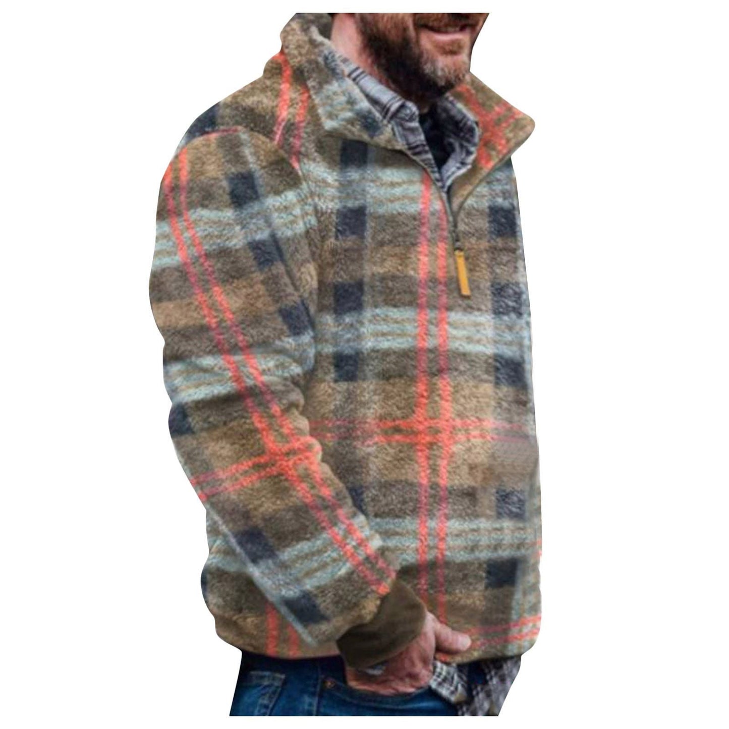 Men's Fleece Pullover Jacket With Colorful Geometric Print And Chest Pocket By Street Wave For Outdoor Enthusiasts
