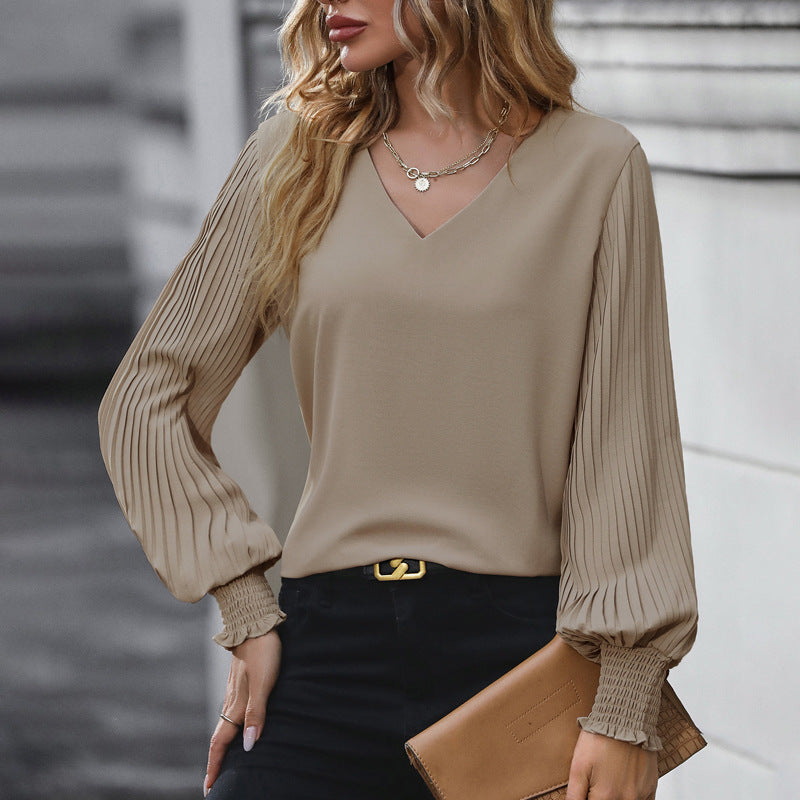 Street Wave Women's Elegant Blouse Shirt With Pleated Sleeves For Office And Everyday Wear