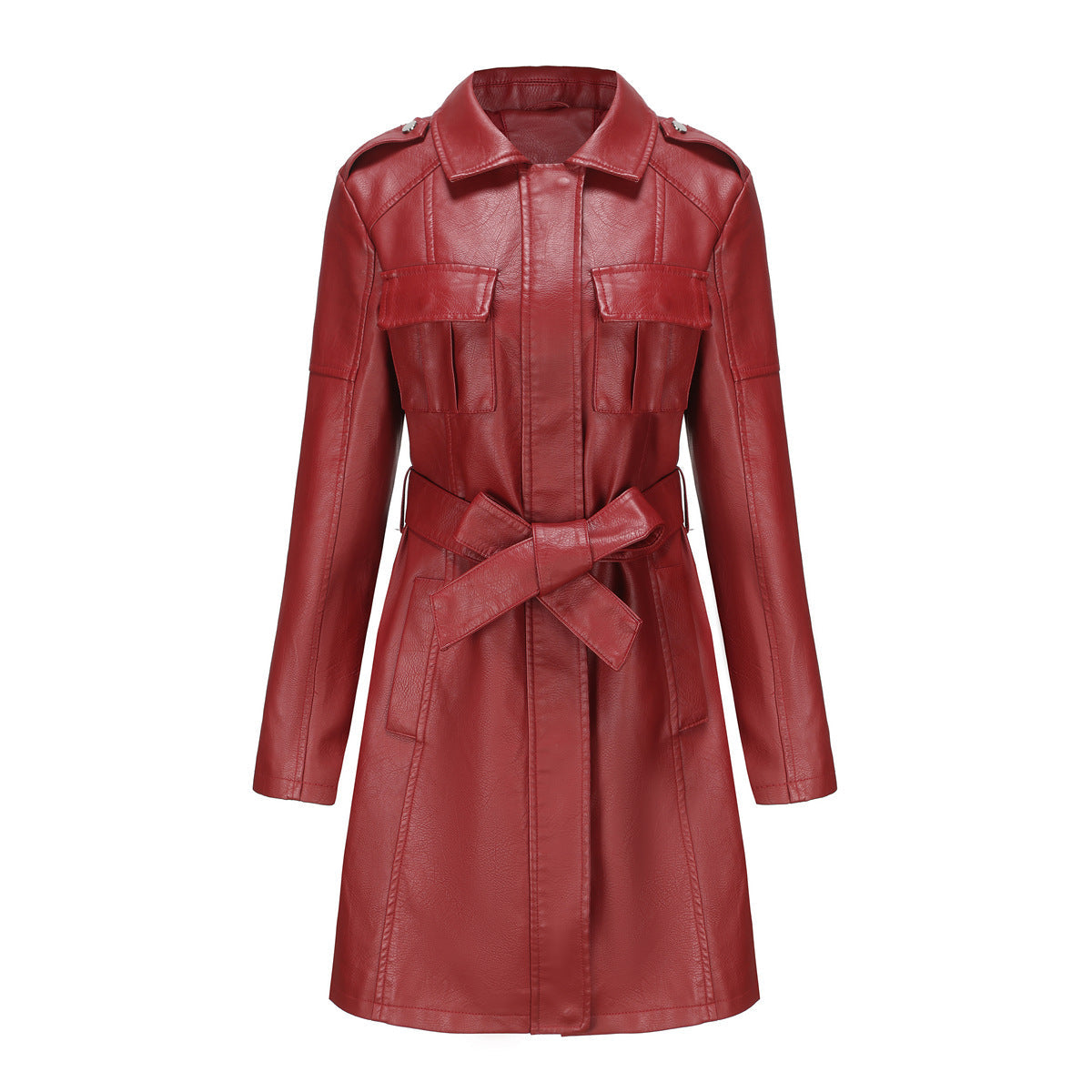 Streetwave Women Faux Leather Trench Coat Elegant Versatile Transitional Wardrobe Essential