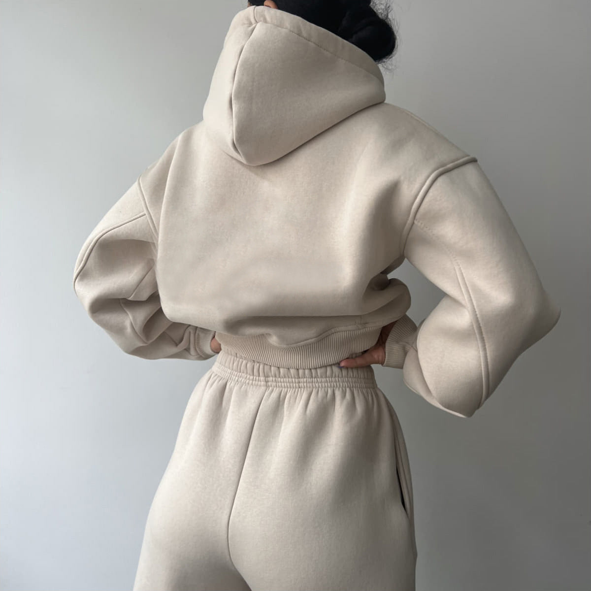 Street-wave Women's Hoodie Set Loose-Fit Cropped Hoodie And Sweatpants Soft Comfort Versatile Lounge Wear