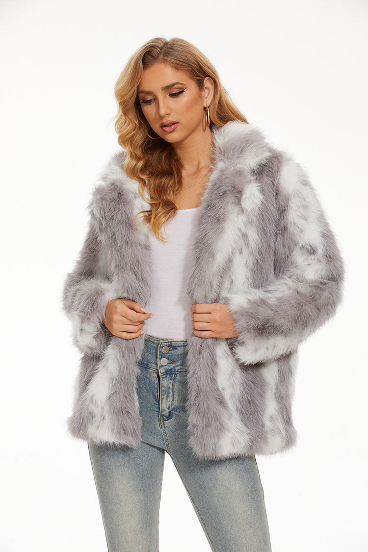 Street-wave Faux Fur Coat For Women With Elegant Stripes, Luxurious Soft Comfort