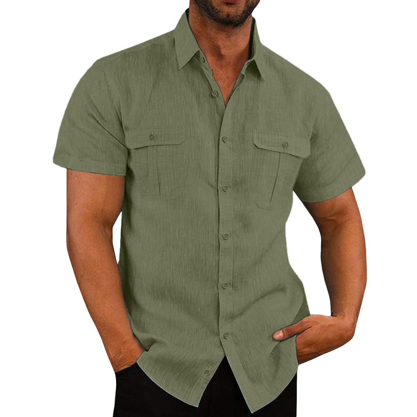 Street Wave Men's Short Sleeve Shirt With Practical Chest Pockets For Stylish Casual Everyday Wear