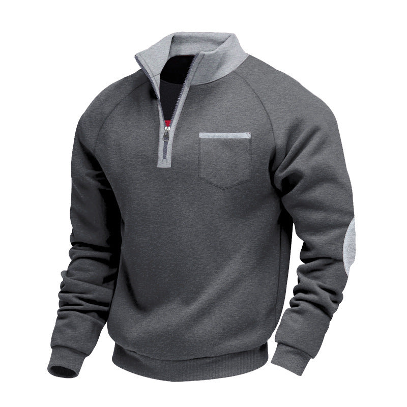 Street Wave Men's Quarter Zip Sweatshirt With Stand Collar And Front Pocket Cozy Everyday Wear