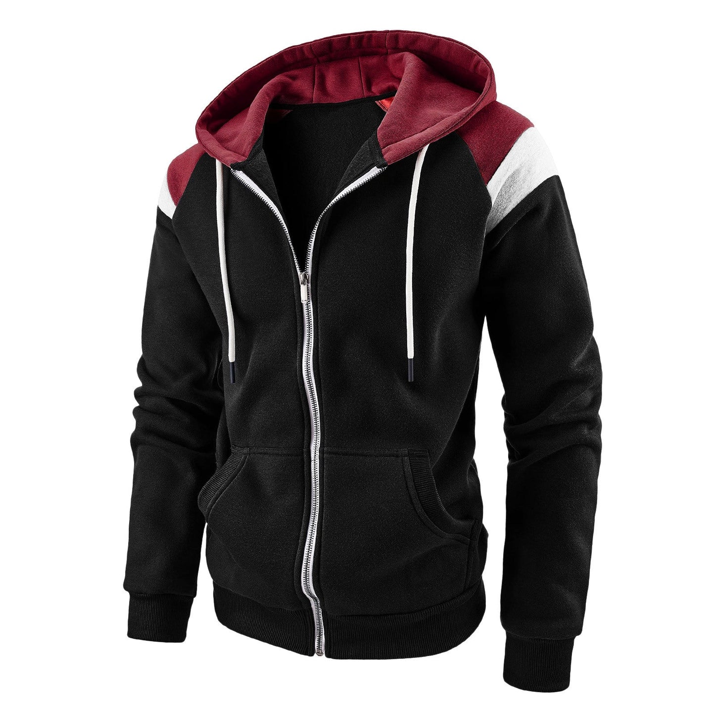 Street-wave Mens Zip Hoodie Sporty Comfort With Drawstring Hood Front Pockets For Active Leisure