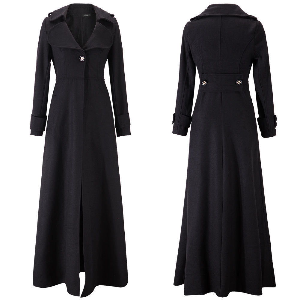 Street-wave Women's Elegant Long Coat With Classic Lapel And Modern Accents For Timeless Style