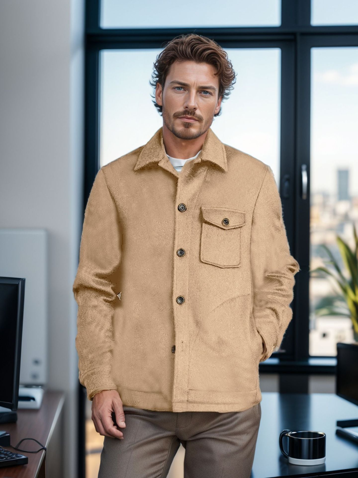 Men's Wool Jacket With Chest Pocket Street-wave Warm Timeless Style For Modern Men