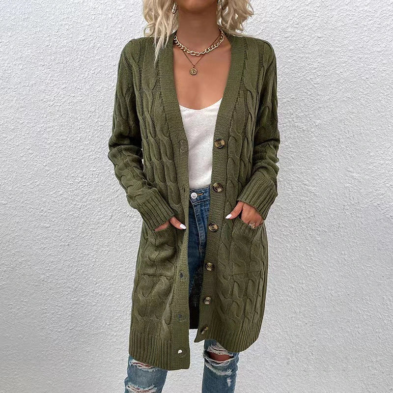 Street-wave Long Cardigan Vest For Women, Cozy Mustard Knit With Pockets And Relaxed Fit