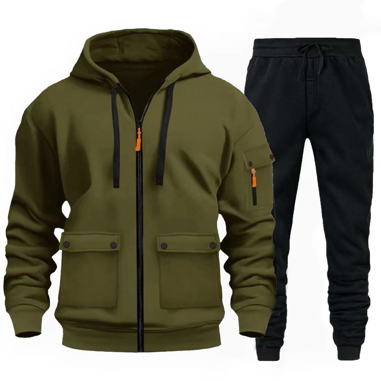 Street-wave Men's Athletic Jacket And Jogger Set With Practical Pockets For Active All Day Comfort