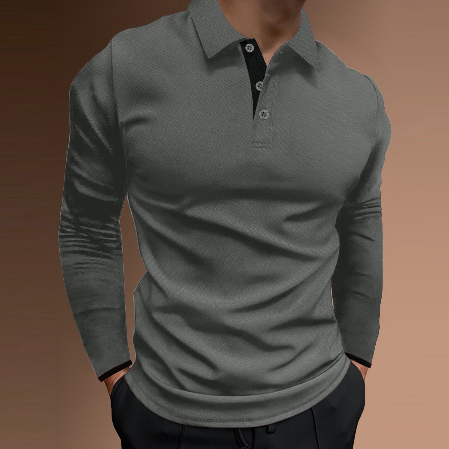 Street Wave Long Sleeve Polo Shirt For Men Elegant Premium Structured Weave Breathable Fabric