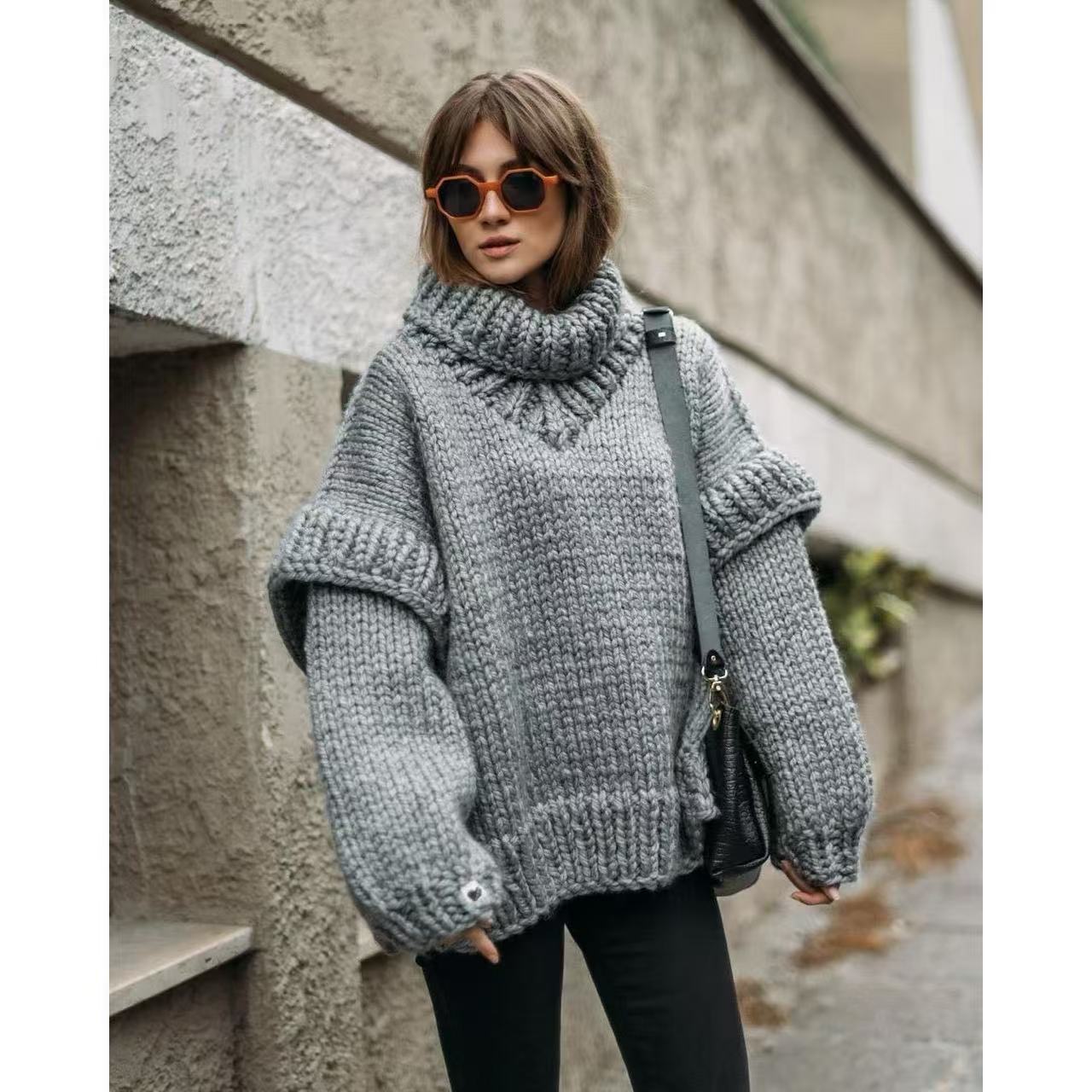 Streetwave Oversized Knit Sweater For Women With High Collar And Voluminous Sleeves Cozy Warm Wool
