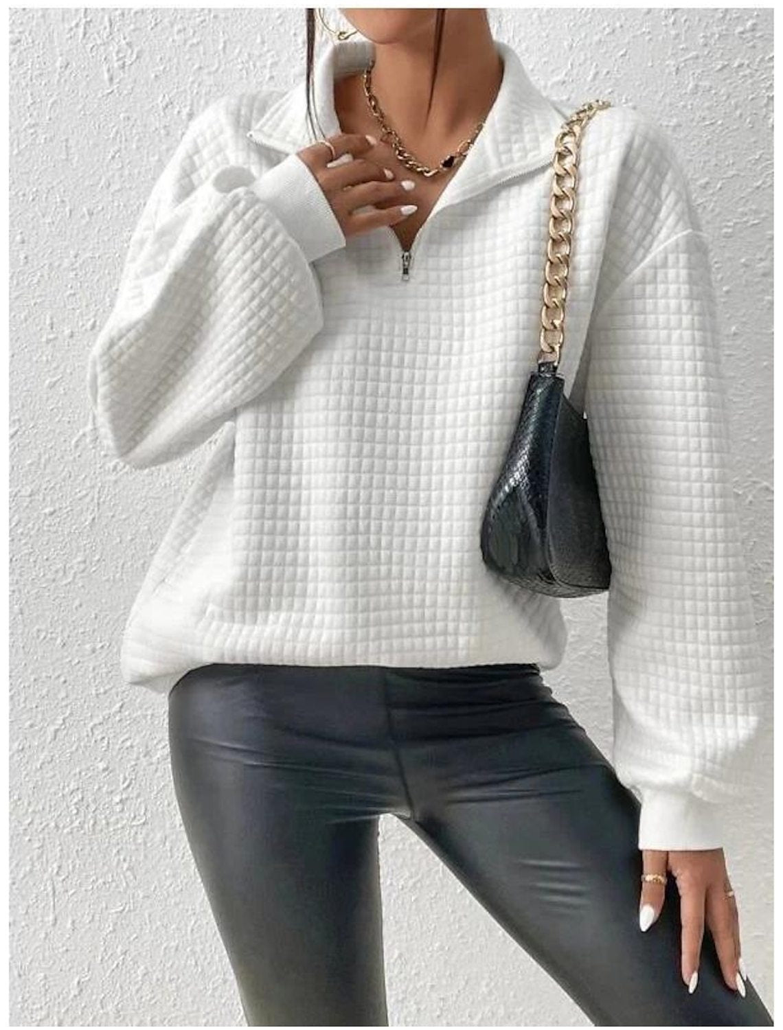 Street-Wave Women's Quilted Half-Zip Pullover - Stylish Grid Quilt Texture Cozy Everyday Essential