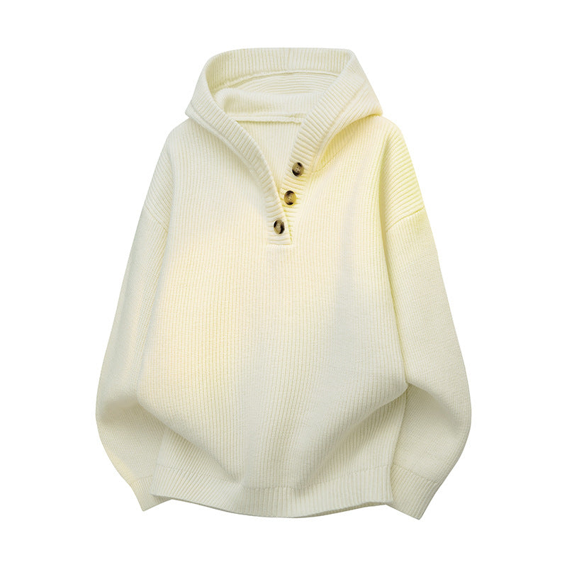 Street-wave Women's Knit Pullover With Half Zip And Wooden Buttons Cozy Soft Sweater