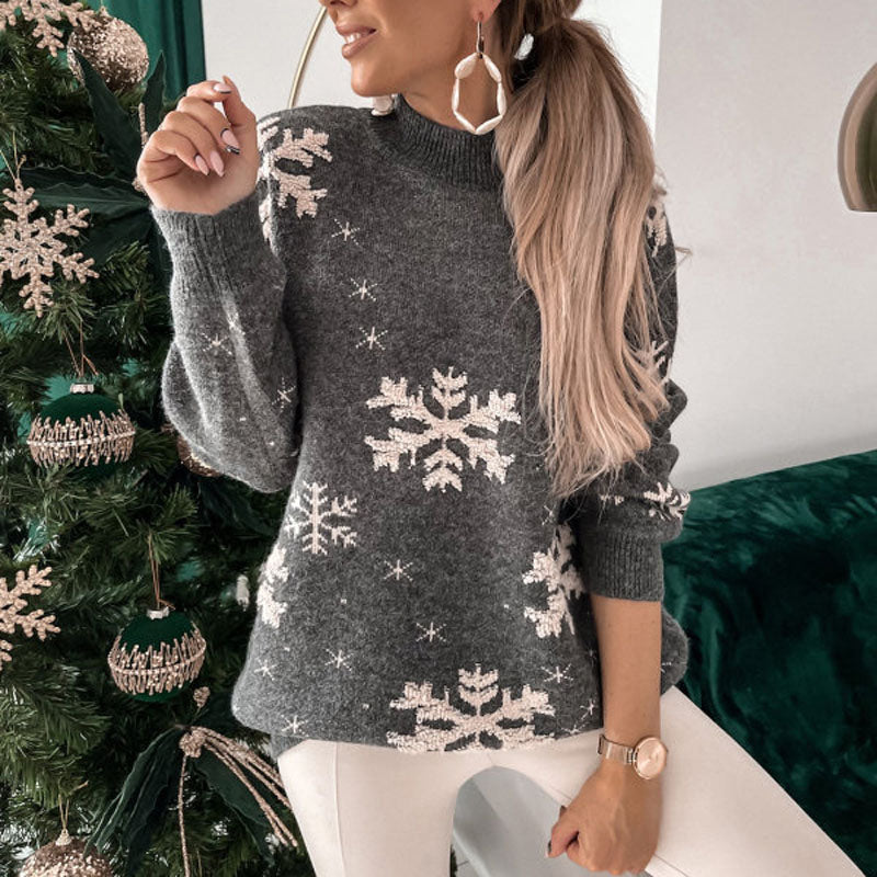 Street Wave Cozy Christmas Sweater For Women With Reindeer Jacquard Pattern And Soft Cotton Blend