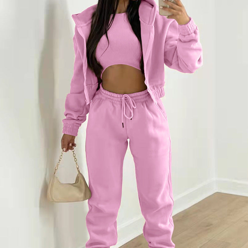 Street-wave Cozy Short-Top Lounge Set For Women Matching Joggers Trendy Comfort Everyday