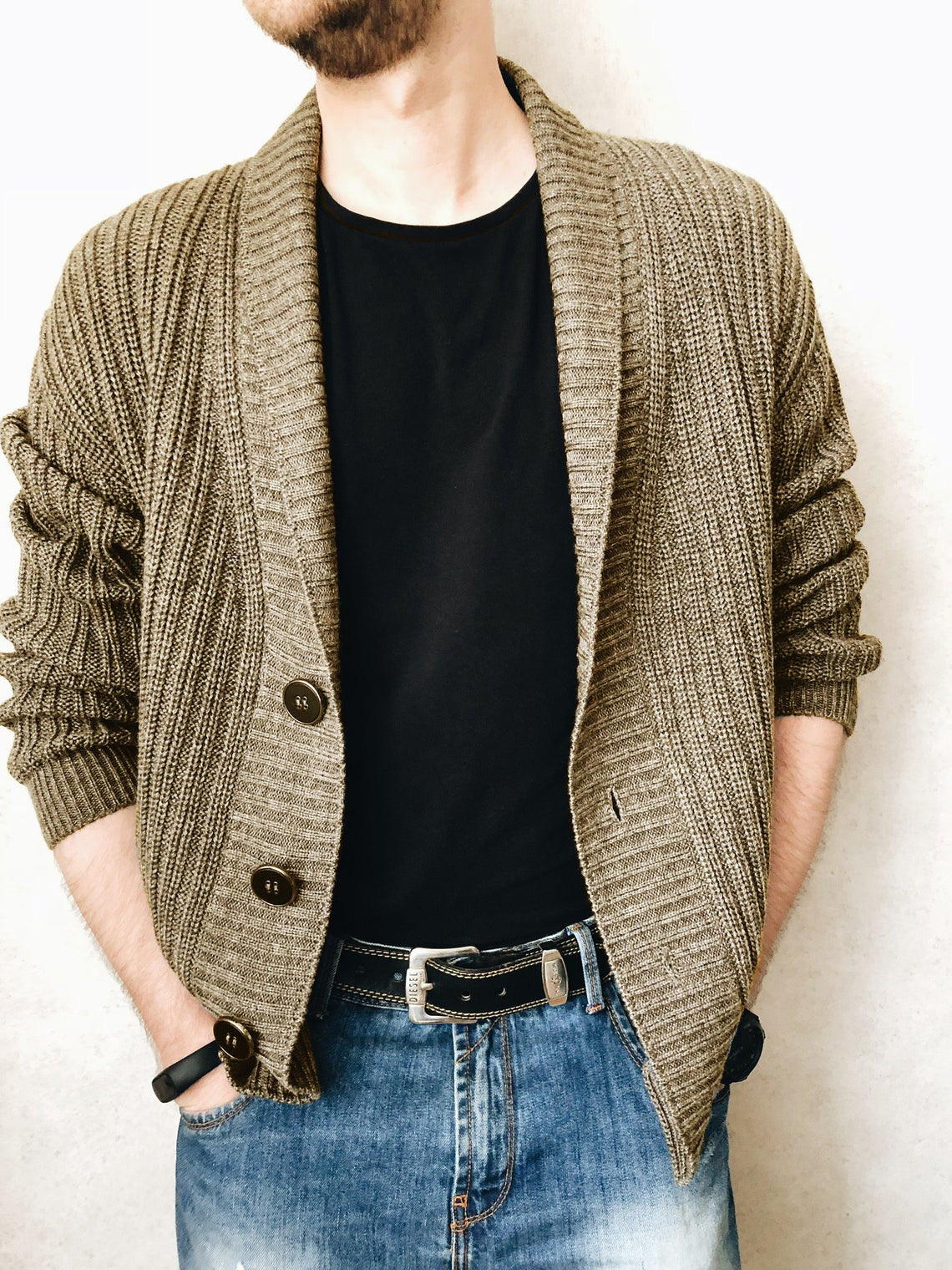 Street-wave Mens Knit Cardigan With Deep Collar, Premium Cozy Comfort, Versatile Everyday Fashion