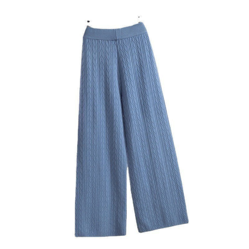 Street-wave Cable Knit Wide-Leg Trousers For Women With Soft Comfort Chic And Versatile