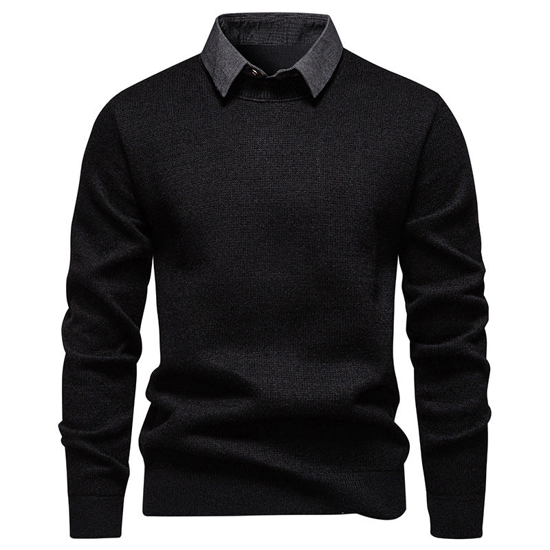 Mens Fine Knit Sweater With Modern Collar Streetwave For Smart Casual And Office Wear
