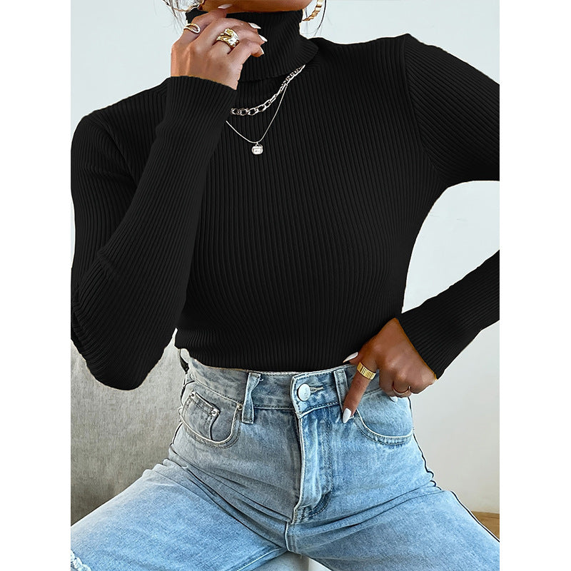 Ladies Turtleneck Sweater With Modern Rib Knit Design Street-wave Cozy Flattering Fit