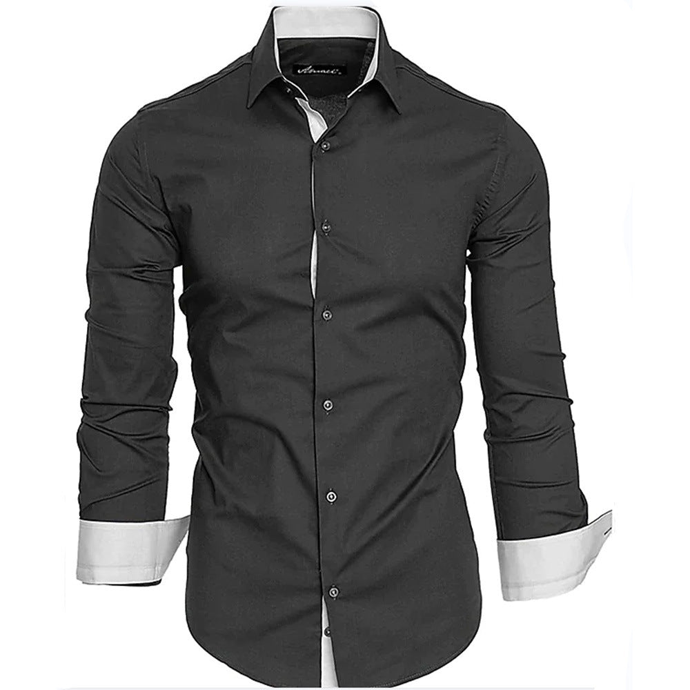 Street Wave Men's Elegant Long Sleeve Shirt With Contrasting Cuffs For Formal And Daily Wear