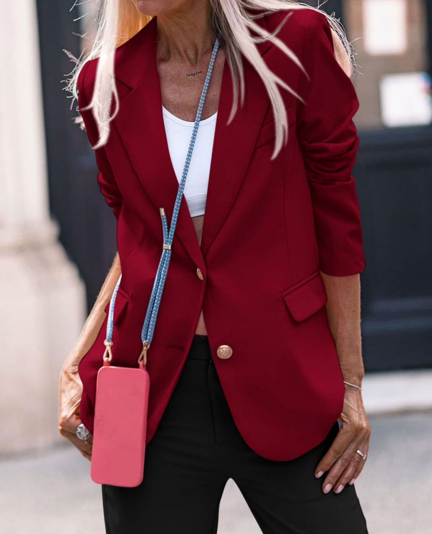 Street-wave Women Tailored Blazer With Gold Buttons Elegant Single Breasted Office Jacket