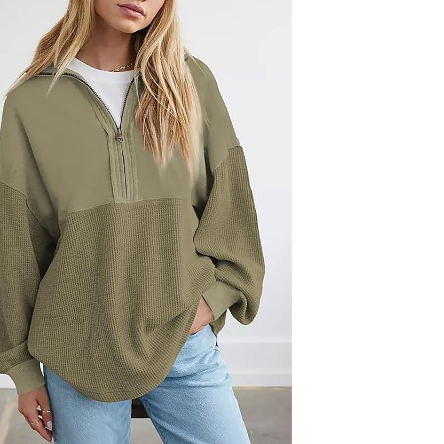 Street Wave Women's Textured Knit Half Zip Hoodie With Cozy Relaxed Fit For Casual Everyday Wear