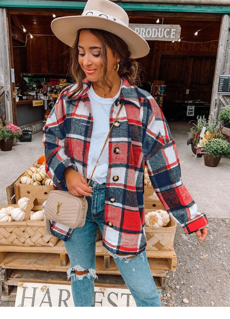 Street-wave Womens Flannel Plaid Jacket With Button Details For Casual Comfort And Style