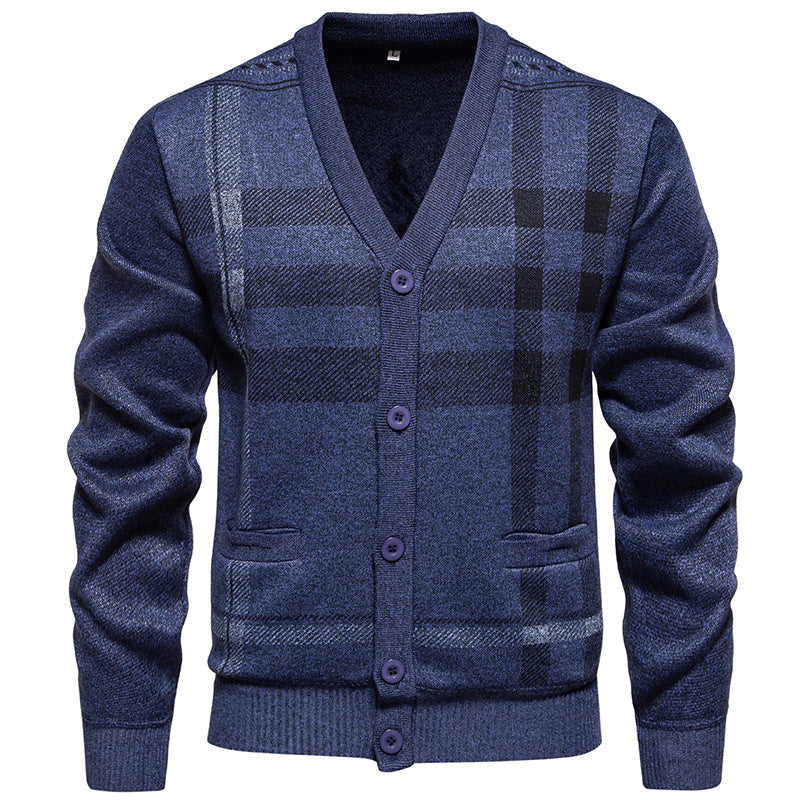 Street-wave Men's Knit Cardigan With Classic Plaid Pattern For Everyday Style And Comfort