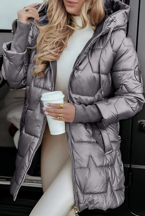 Street-wave Womens Hooded Puffer Jacket Lightweight Warmth Water-Resistant Practical Pockets